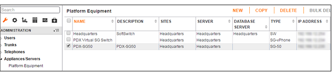 Overview of Platform equipment page